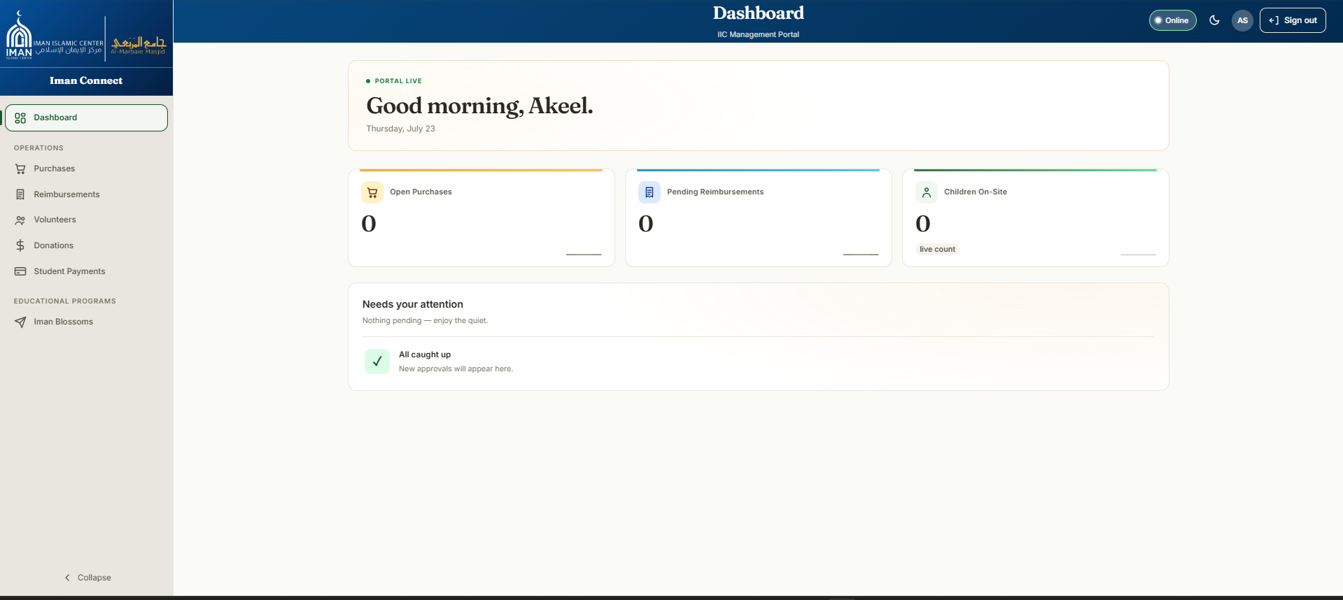 Iman Connect dashboard overview